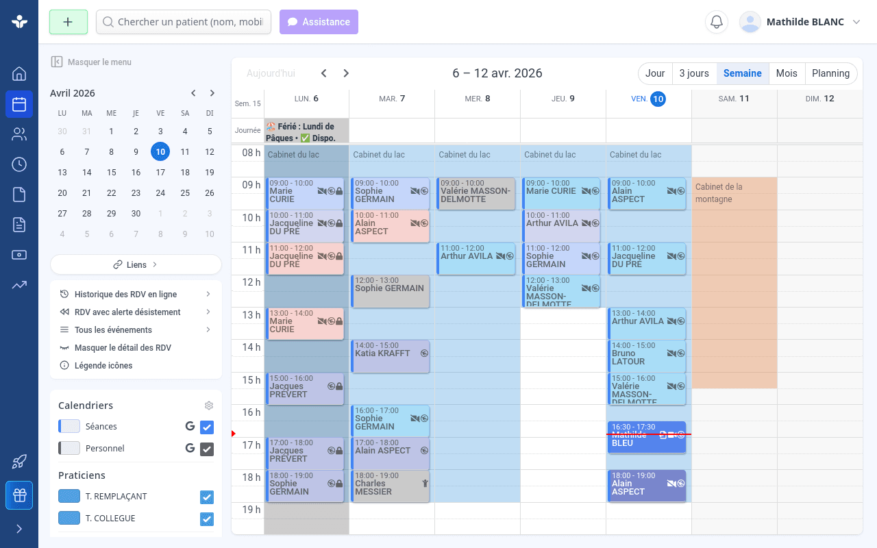 Agenda Terapiz pour psychologue — vue semaine