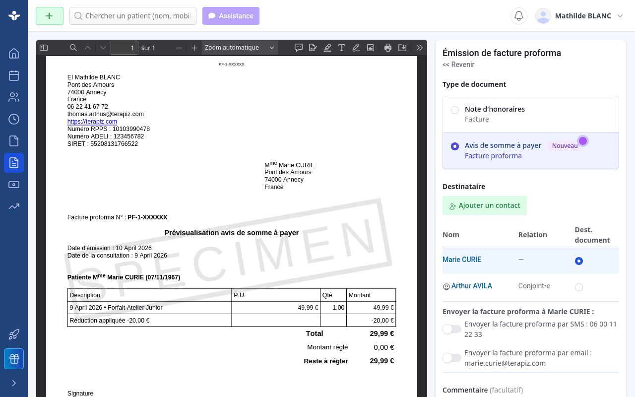 Émission d'un avis de somme à payer, transformé automatiquement en facture payée