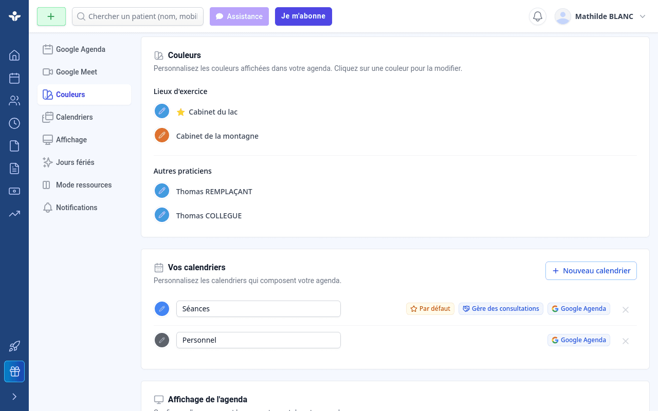 Gestion des calendriers et de l'organisation du cabinet