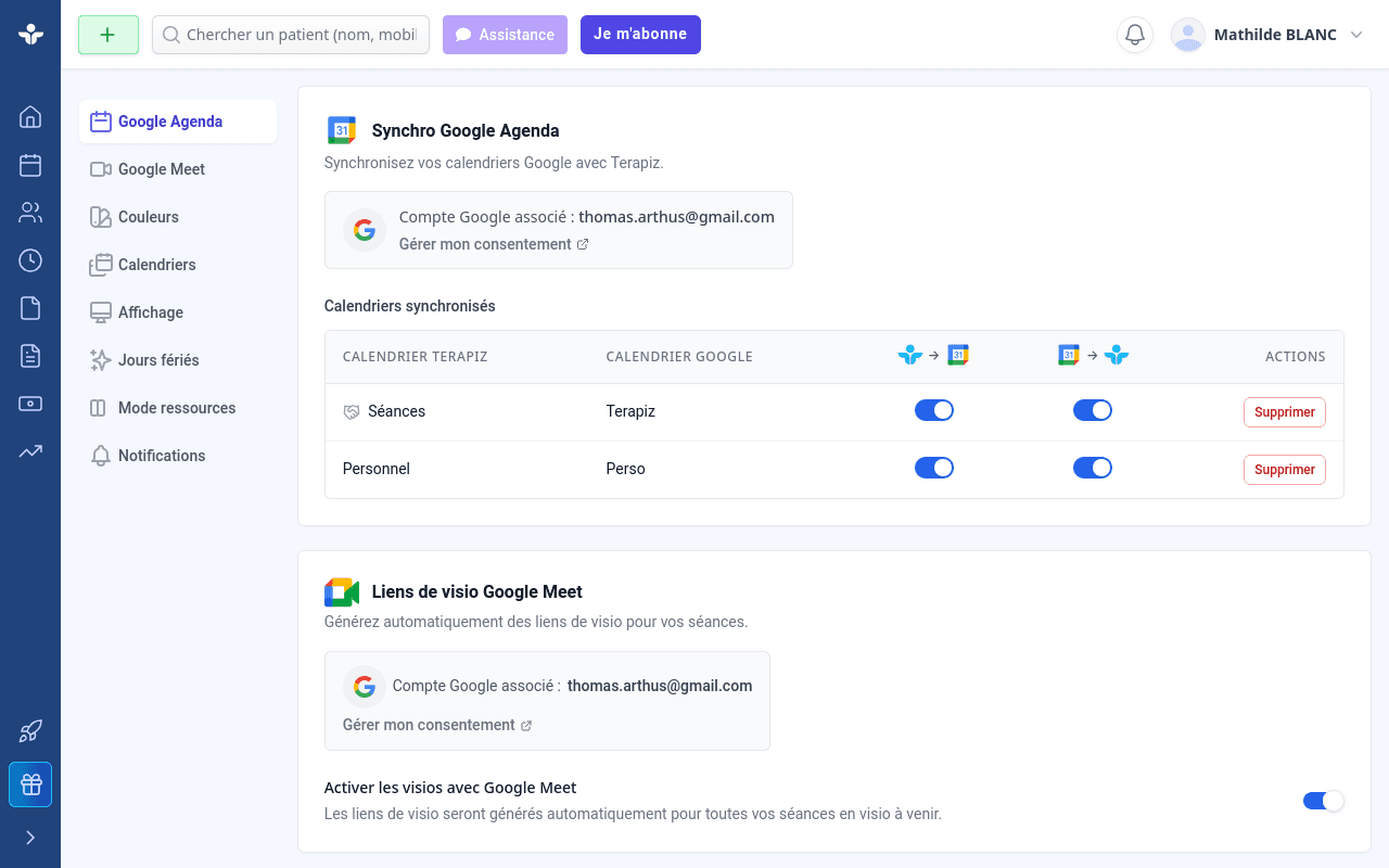 Synchronisation Google Agenda et Google Meet