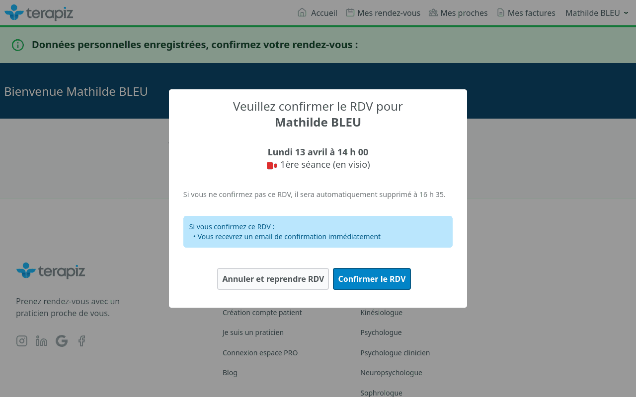 Confirmation de rendez-vous côté patient