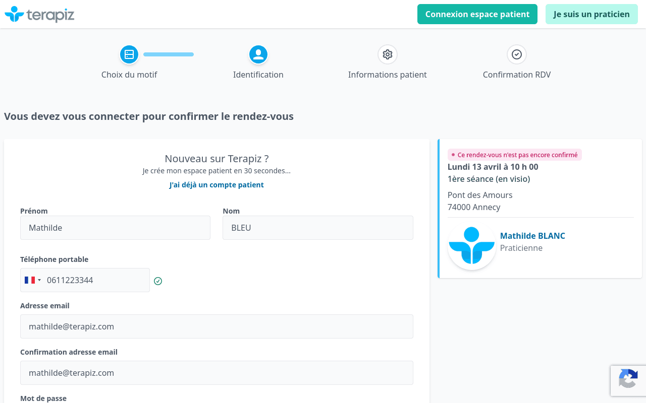 Création de compte patient en ligne