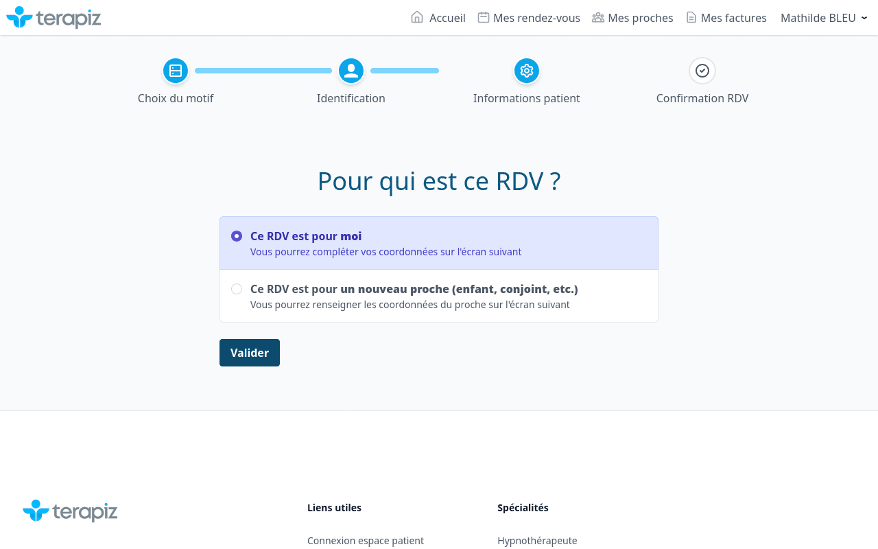Prise de rendez-vous en ligne — choix du bénéficiaire