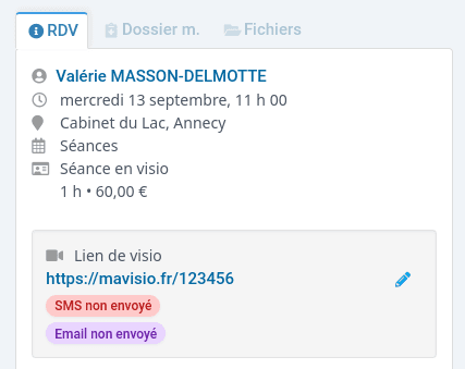 Illustration montrant la gestion de lien de visio par RDV depuis le suivi de consultations