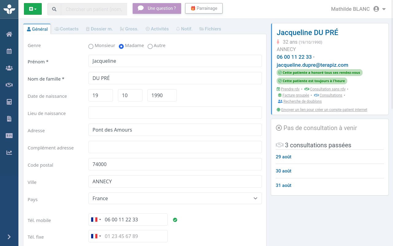 Illustration montrant la fiche patient qui permet d'améliorer le suivi de votre base patients