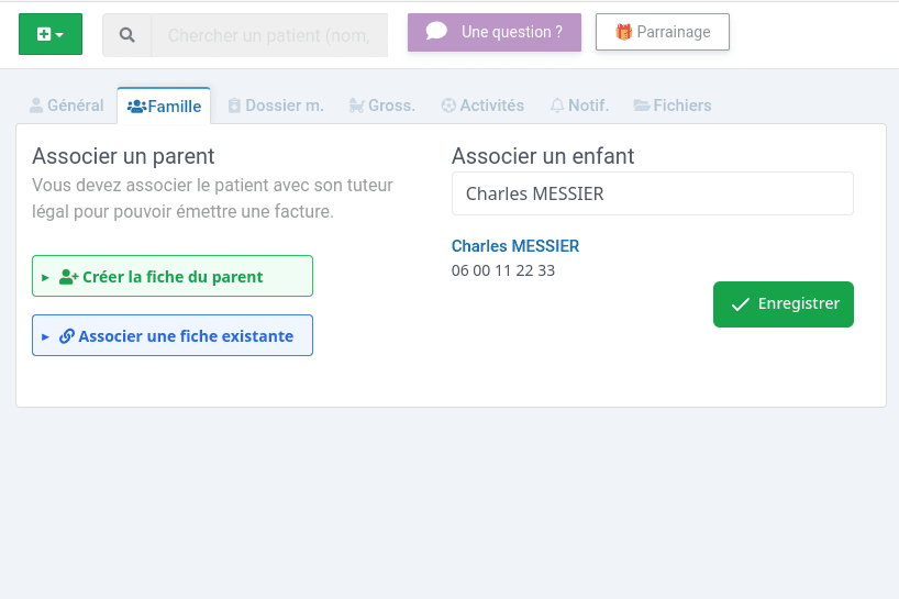 Illustration montrant la possibilité de lier un mineur avec ses parents ou inversement