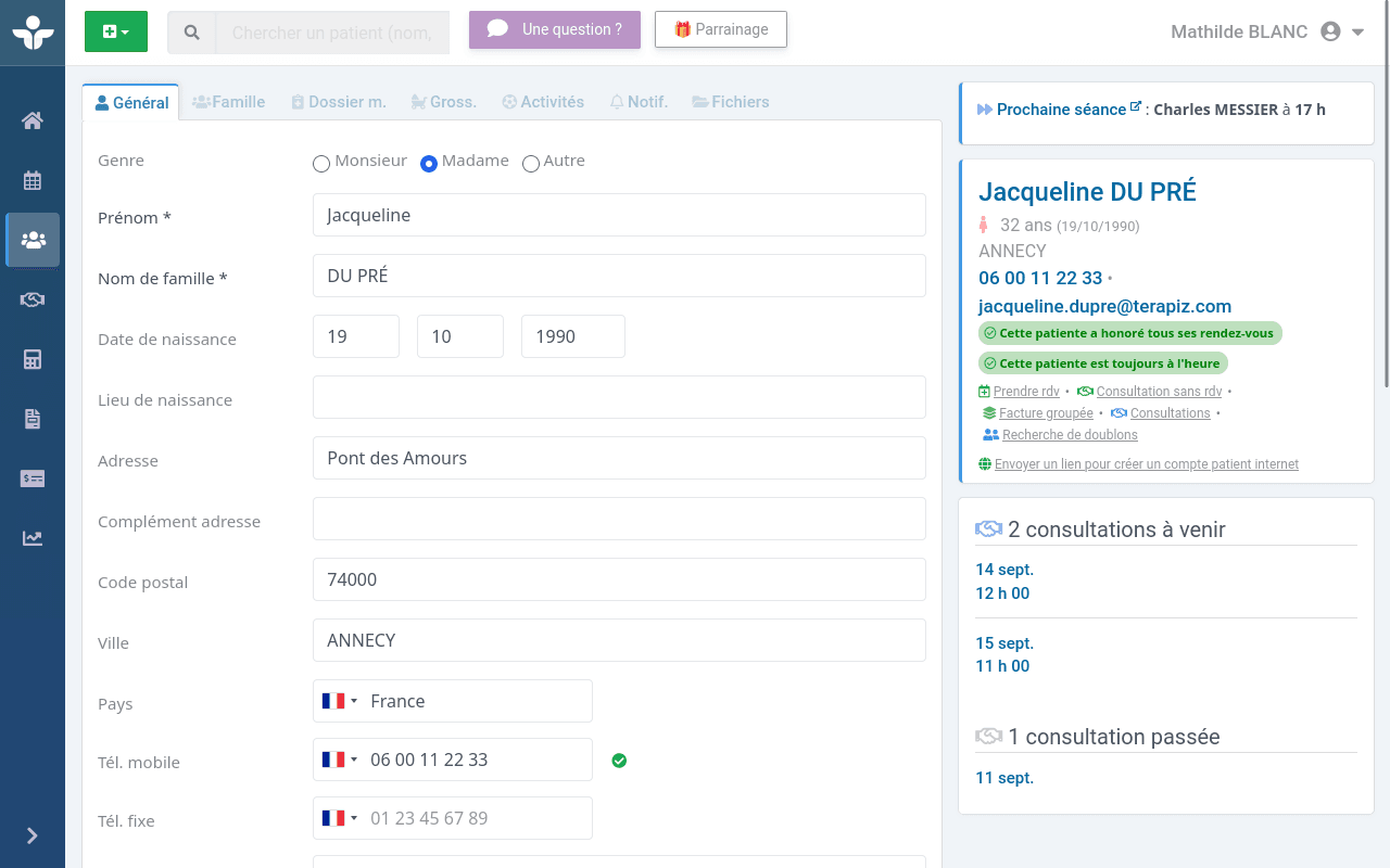 Illustration montrant une fiche patient complète