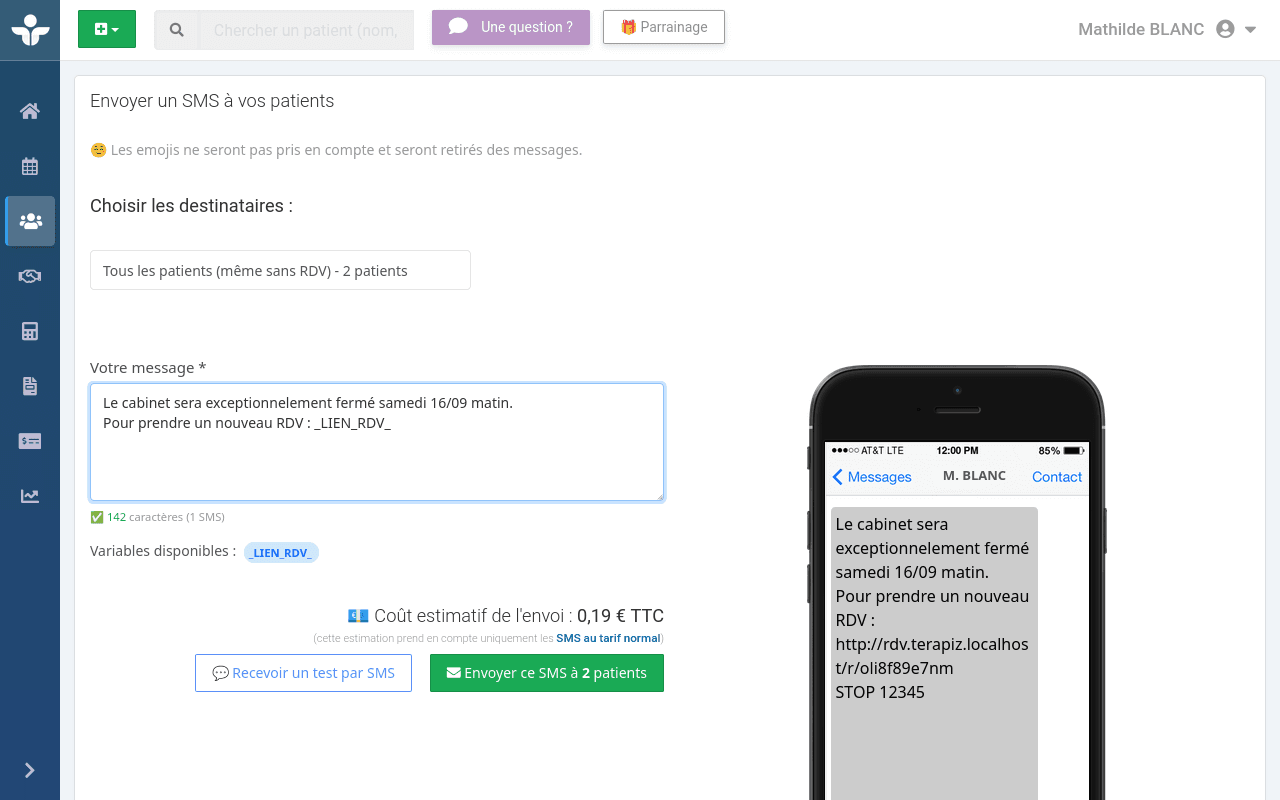 Illustration montrant l'envoi groupé de SMS